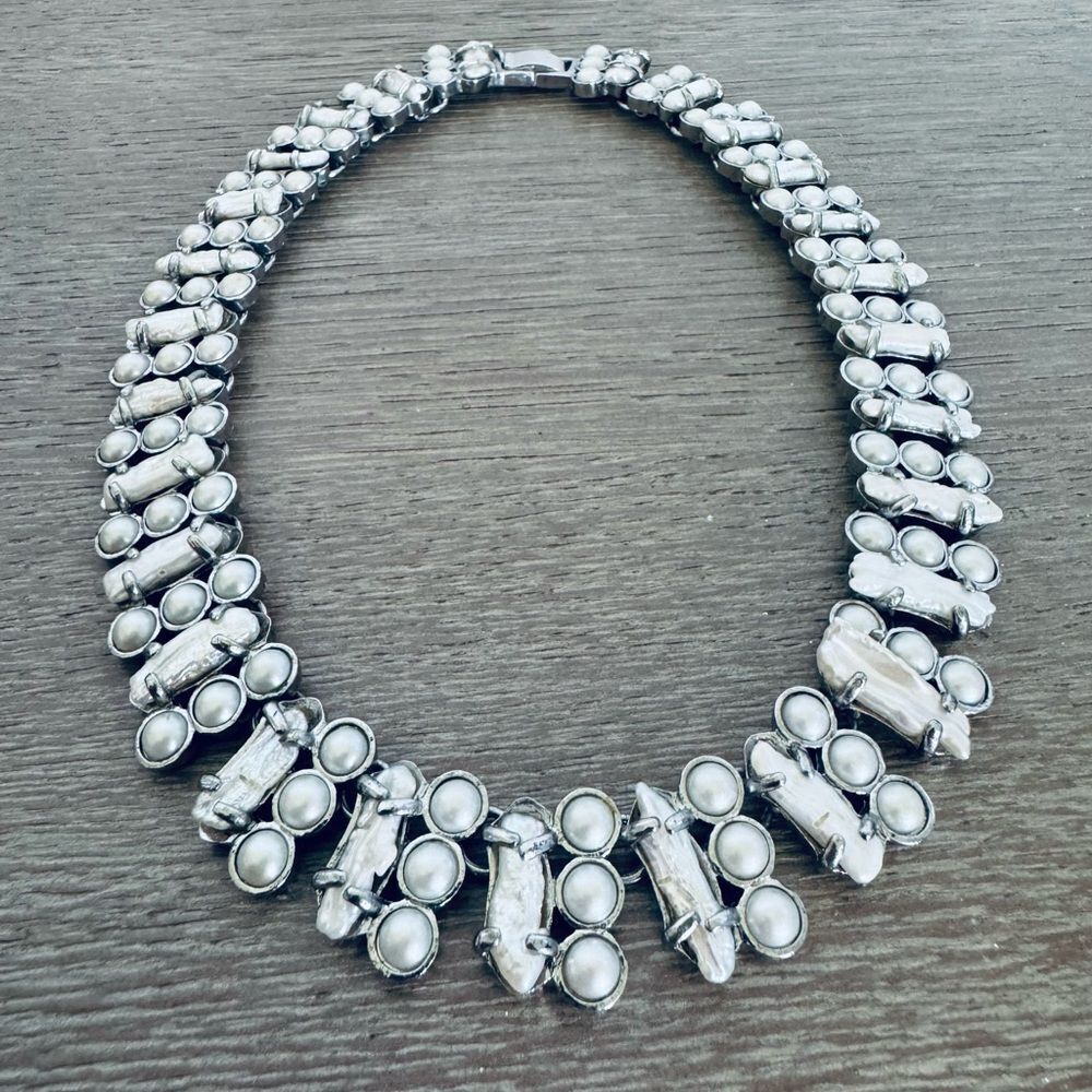 Ann Taylor Vintage Pearl Silver Collar Necklace